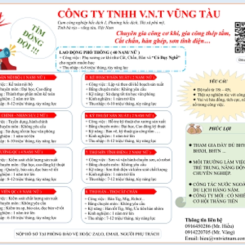 V.N.T VŨNG TÀU TUYỂN DỤNG NHÂN SỰ 